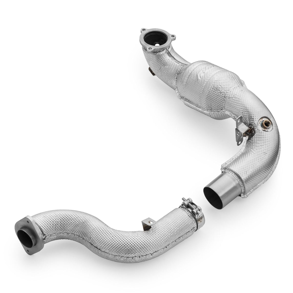 Downpipe with heat shield and catalytic converters for Mercedes-AMG A35 GPF W177 4MATIC MS without GPF OFF 100 cpsi - PROM.812108C/MS