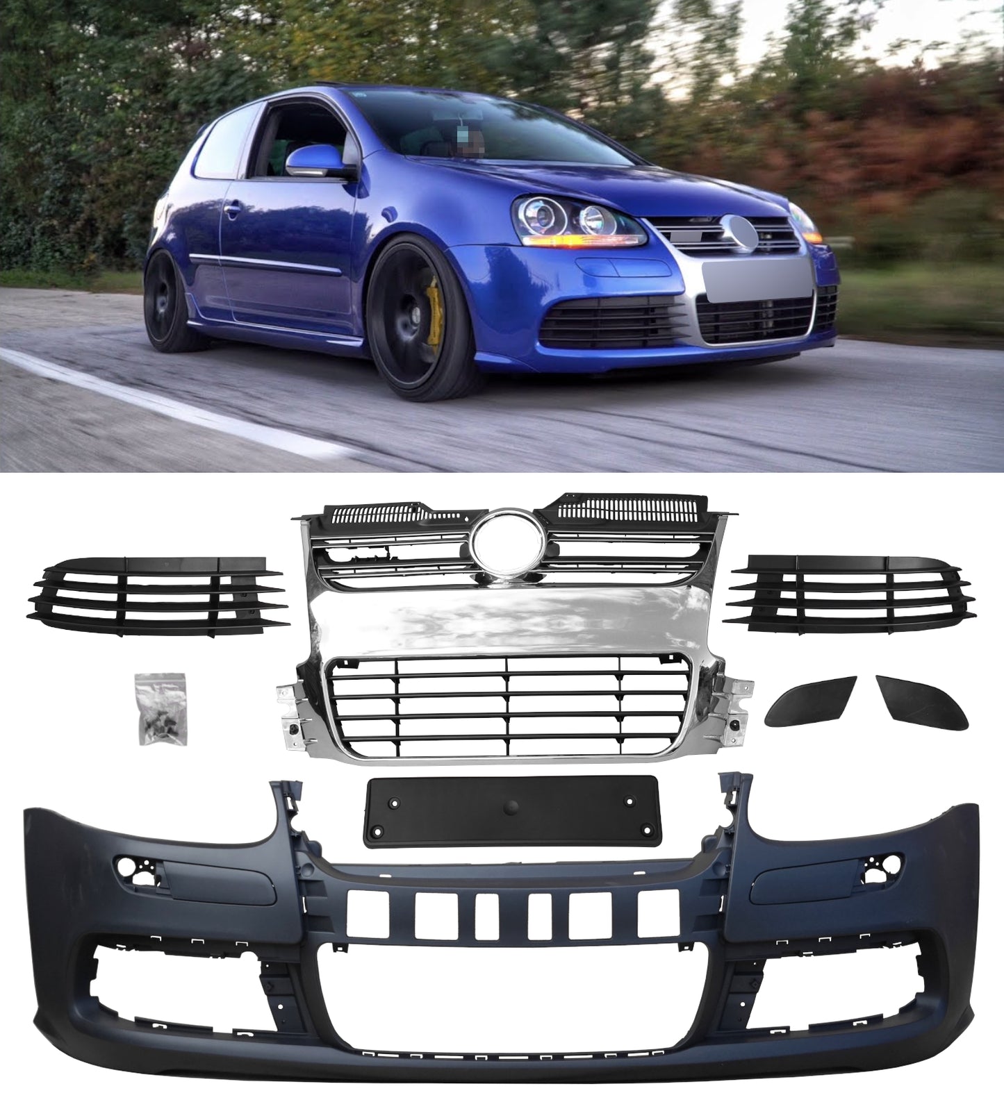 Prednji branik prikladan za VW Golf V 5 (2003-2007) Jetta (2005-2010) R32 Rešetka izgleda brušenog aluminija