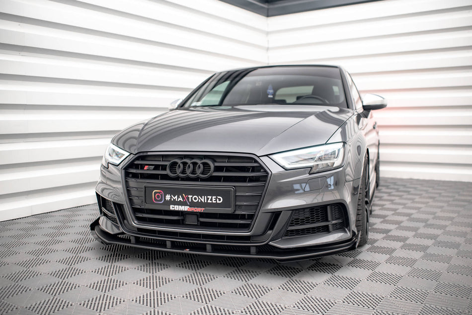 Street Pro Front Splitter V.1 + Flaps suitable for Audi S3 / A3 S-Line Sportback 8V Facelift